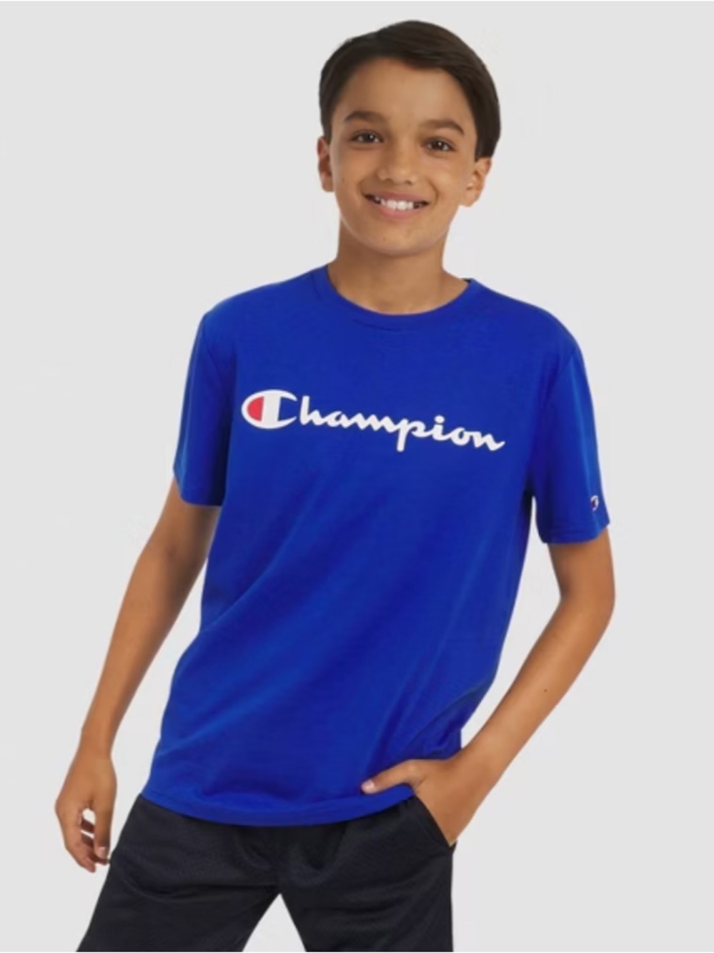 Champion Royal Blue Script Logo Short Sleeve Tee. Large 14/16